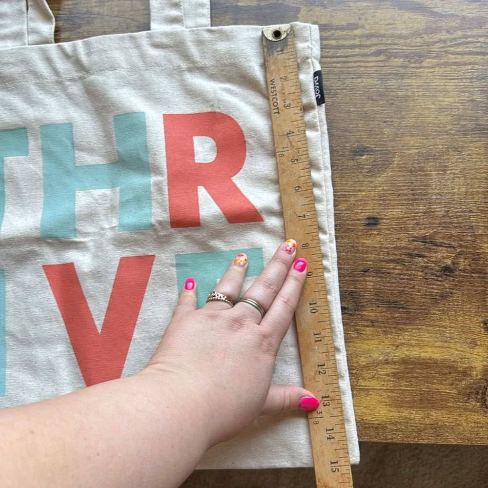 Tan Canvas Tote Bag with Colorful 'THRIVE' Print